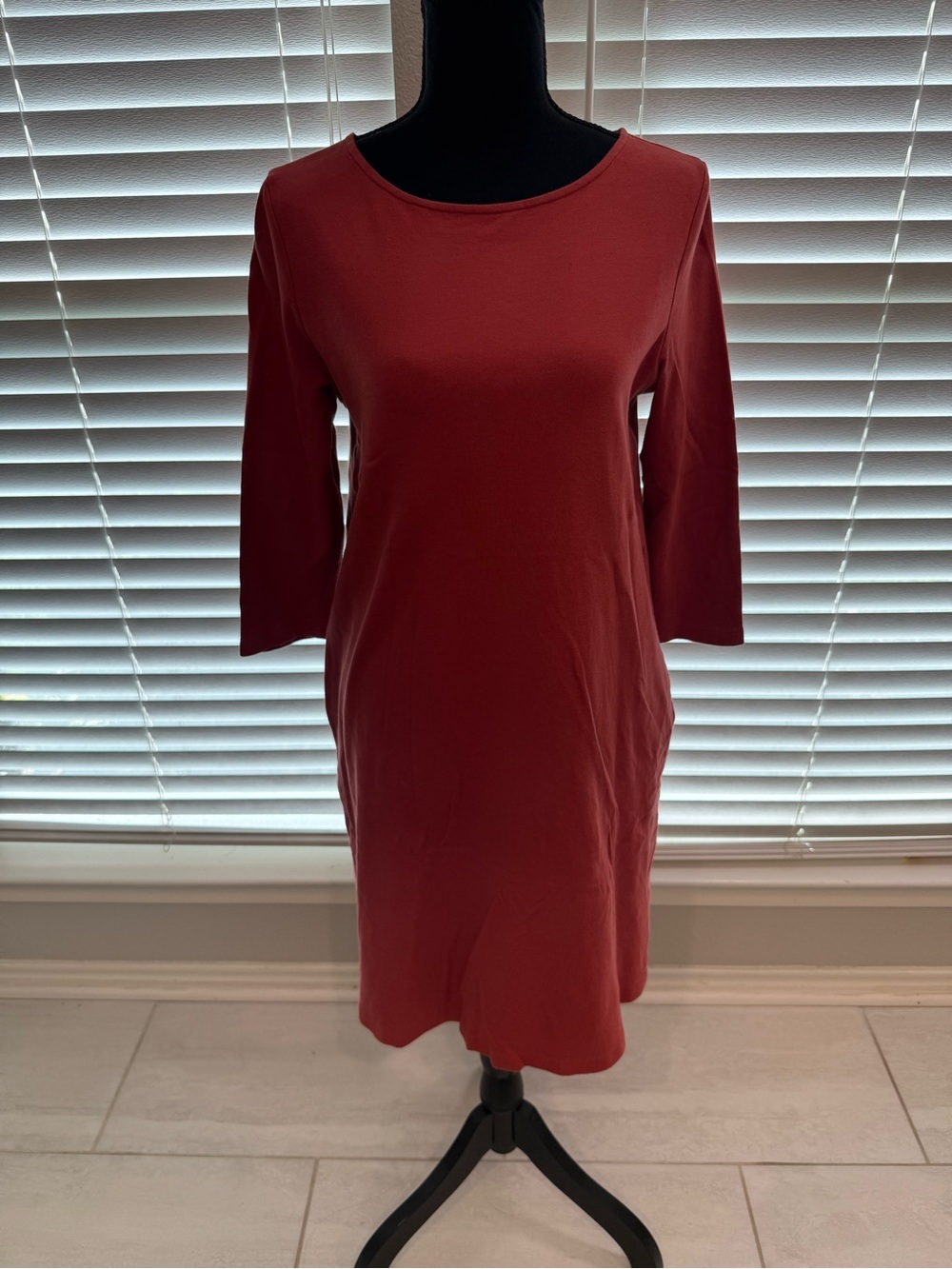 Classic Women's 3/4 Sleeve Dress in Burnt Orange